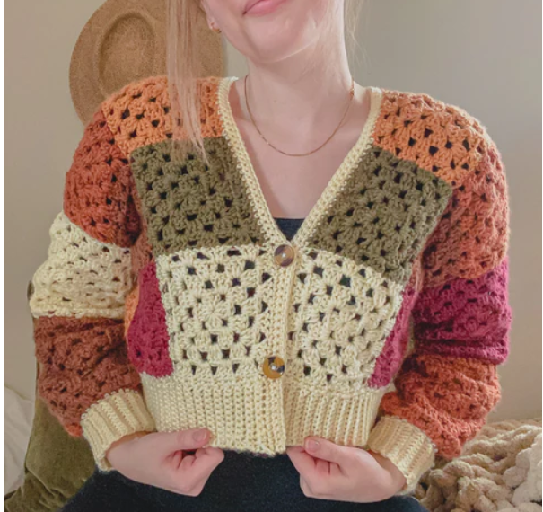 Autumn Patchwork Granny Square Cardigan | Free Crochet Pattern